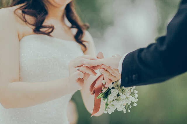 man and woman exchanging wedding rings